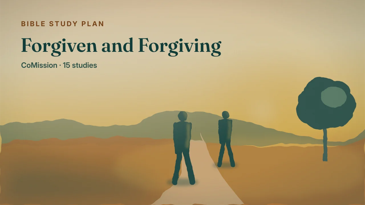 Forgiven and Forgiving — two figures meeting on a road at dusk, one of them still running