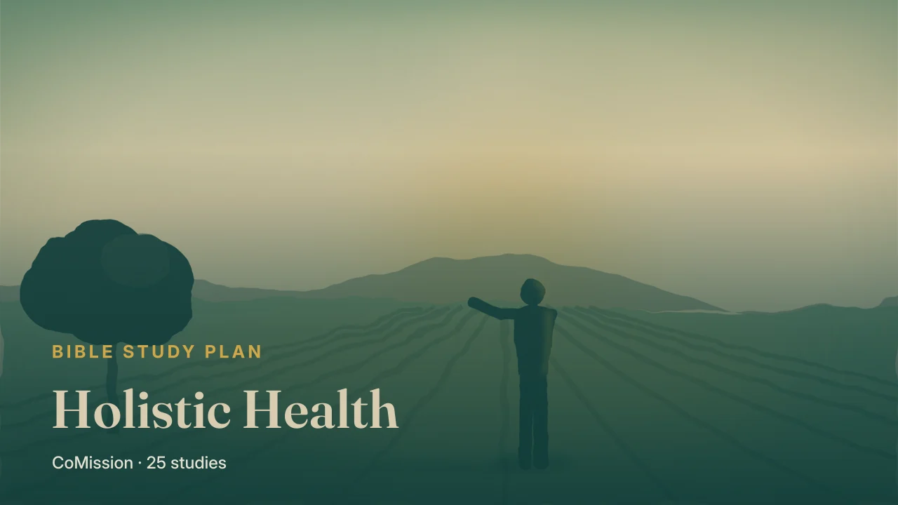 Holistic Health — cultivated rows running to the horizon in full daylight, someone working them