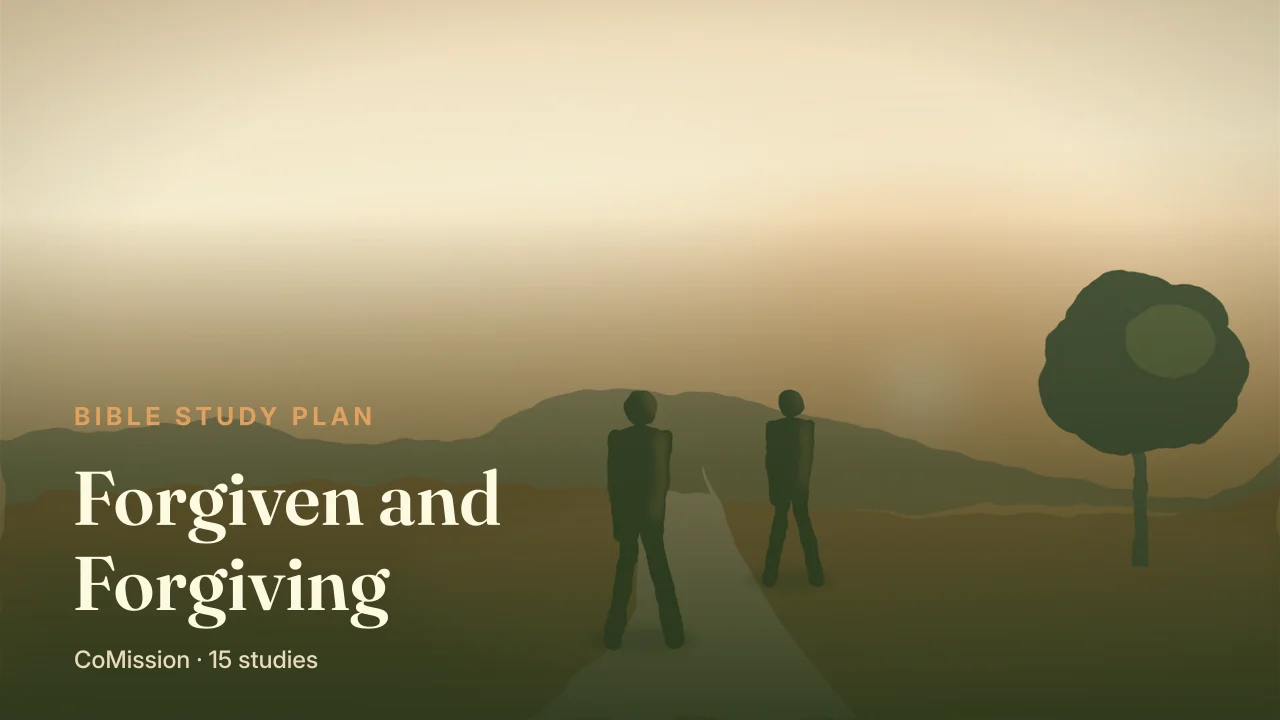 Forgiven and Forgiving — two figures meeting on a road at dusk, one of them still running