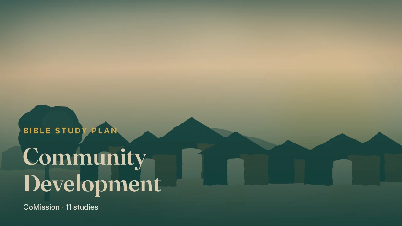 Community Development — lit windows across a small town at first light, the houses waking one by one