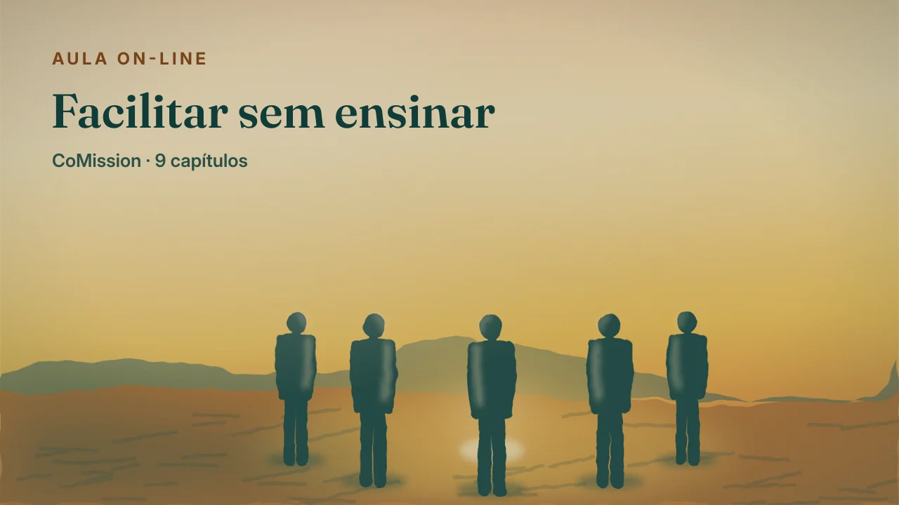 Capa: Facilitar sem ensinar — uma roda de pessoas em volta de uma lamparina no chão, ninguém de pé e ninguém na cabeceira.