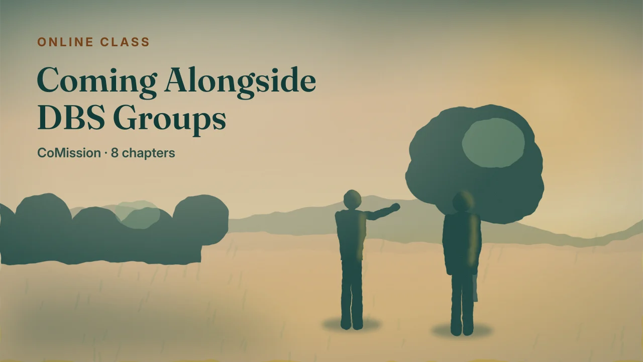 Cover: Coming Alongside DBS Groups — two people in conversation at first light, on level ground.