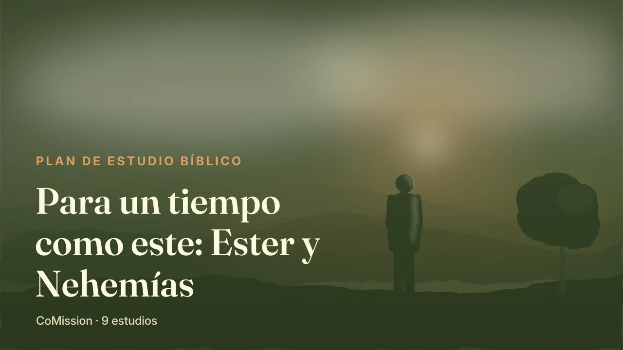 Para un tiempo como este — un cetro dorado extendido hacia una figura pequeña, murallas que se levantan al amanecer