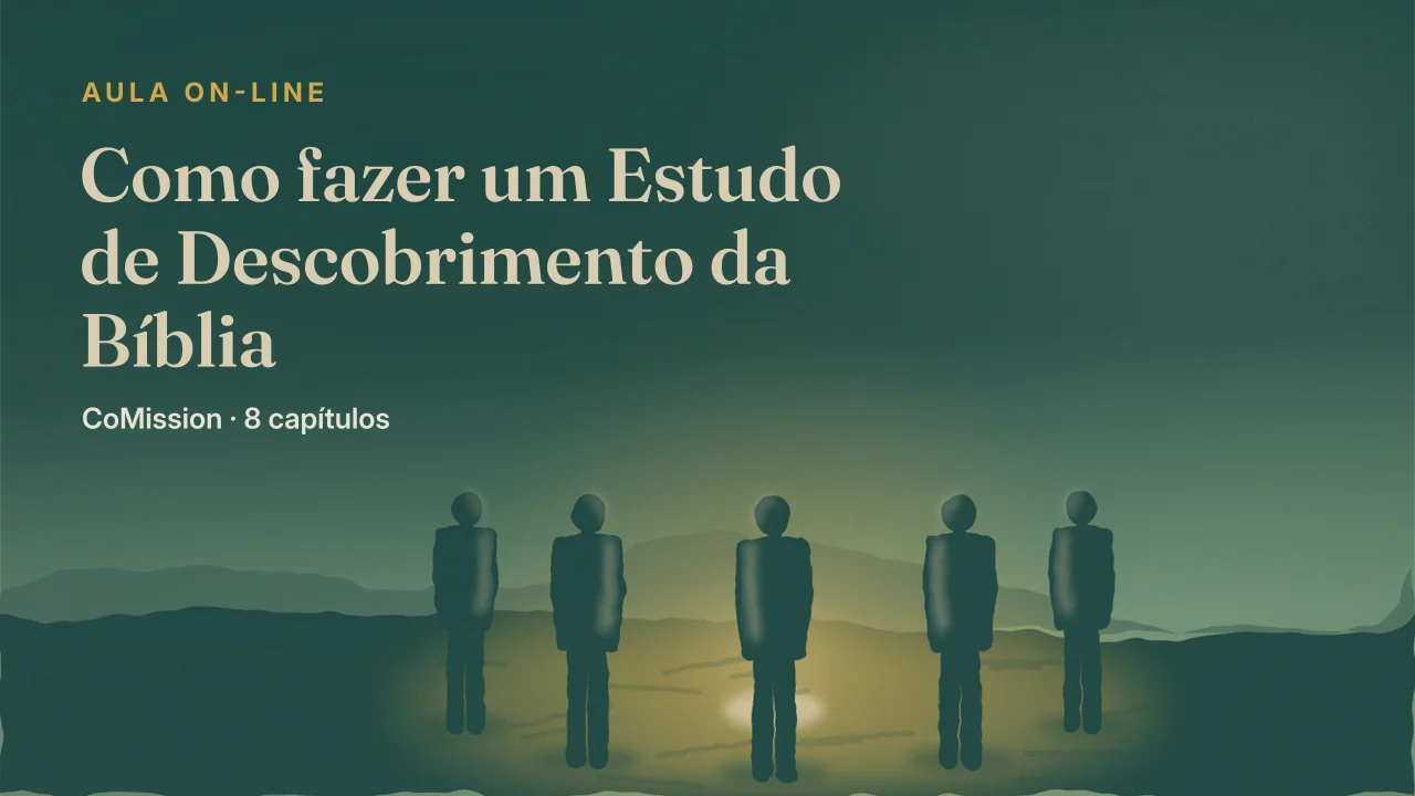 Capa: Como fazer um Estudo de Descobrimento da Bíblia — uma roda de pessoas em volta de uma Bíblia aberta e de uma luminária, e nada mais.