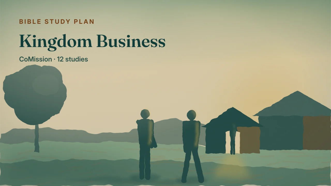 Kingdom Business — a door standing open at midday, people coming toward it