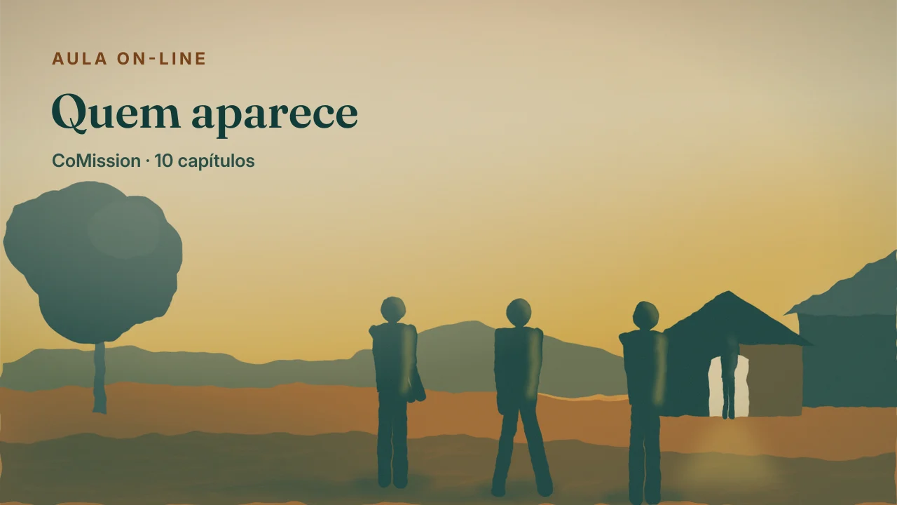 Capa: Quem aparece — uma porta iluminada ao entardecer, com pessoas caminhando até ela de direções diferentes.