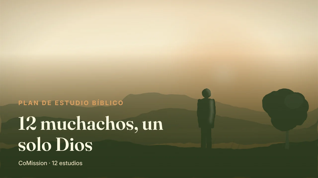 12 muchachos, un solo Dios — doce figuras de pie juntas bajo la luz
