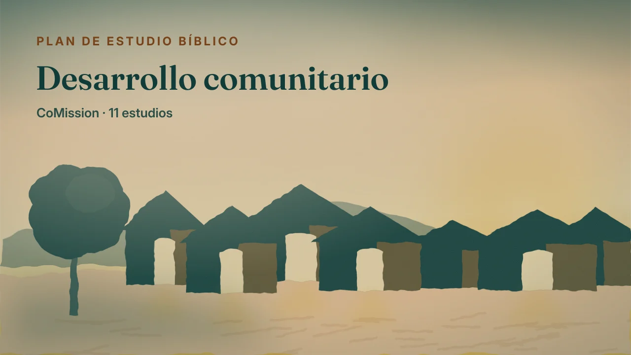 Desarrollo comunitario — ventanas encendidas en un pueblo pequeño al amanecer, las casas despertando una a una
