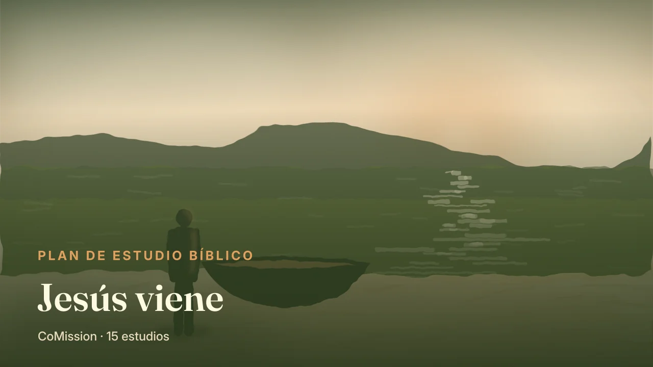 Jesús viene — la primera luz del día sobre el agua quieta a la orilla de un lago