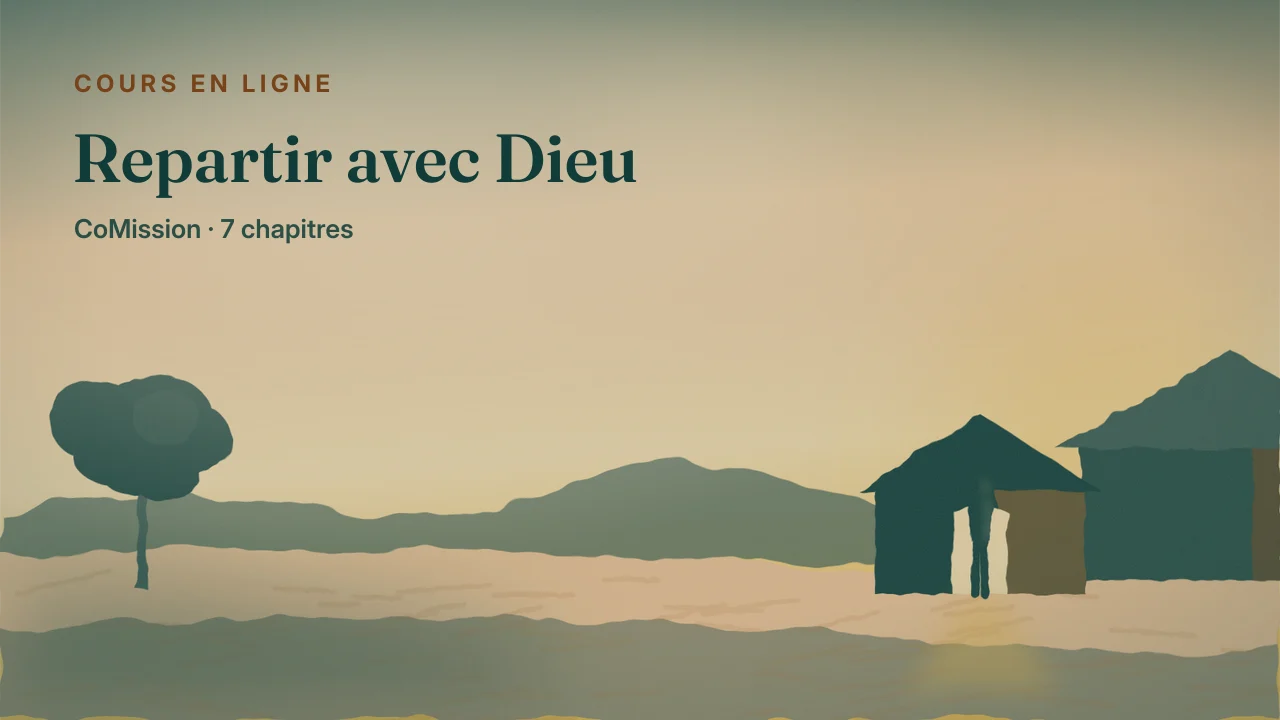 Couverture : Repartir avec Dieu — les premières lueurs sur une porte ouverte, et un père debout sur le seuil qui regarde la route.