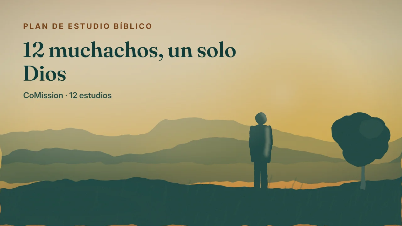 12 muchachos, un solo Dios — doce figuras de pie juntas bajo la luz