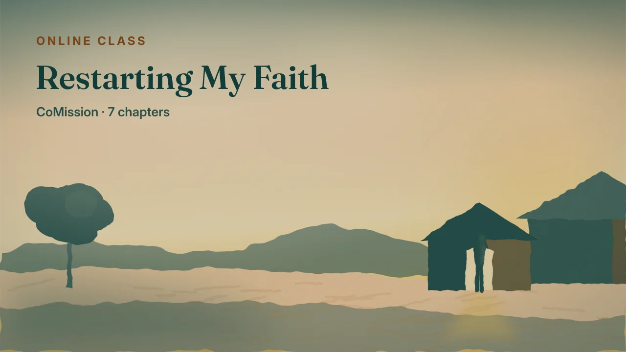 Cover: Restarting My Faith — first light over an open door, a father standing in it looking down the road.
