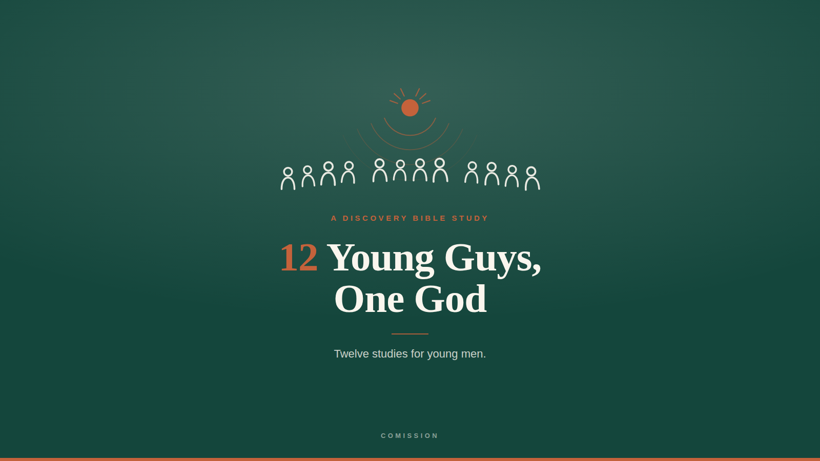 12 Young Guys, One God — twelve figures standing together under the light