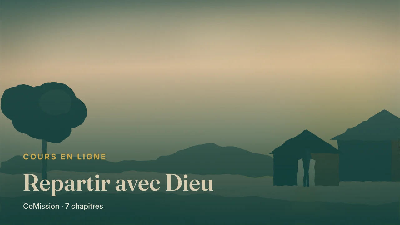 Couverture : Repartir avec Dieu — les premières lueurs sur une porte ouverte, et un père debout sur le seuil qui regarde la route.