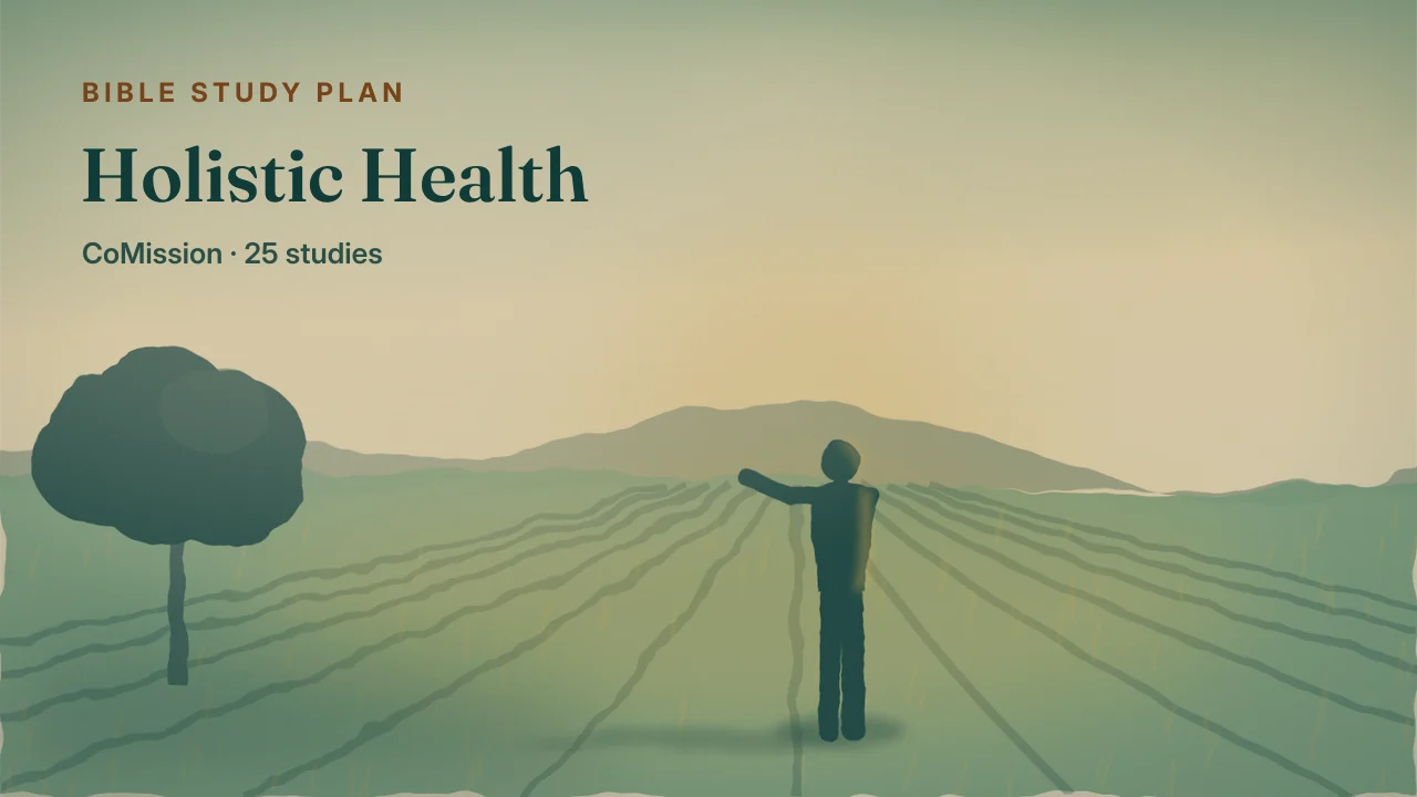 Holistic Health — cultivated rows running to the horizon in full daylight, someone working them