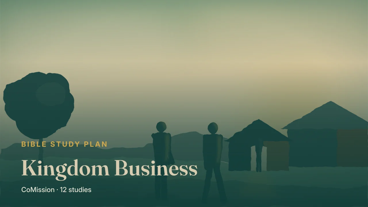 Kingdom Business — a door standing open at midday, people coming toward it