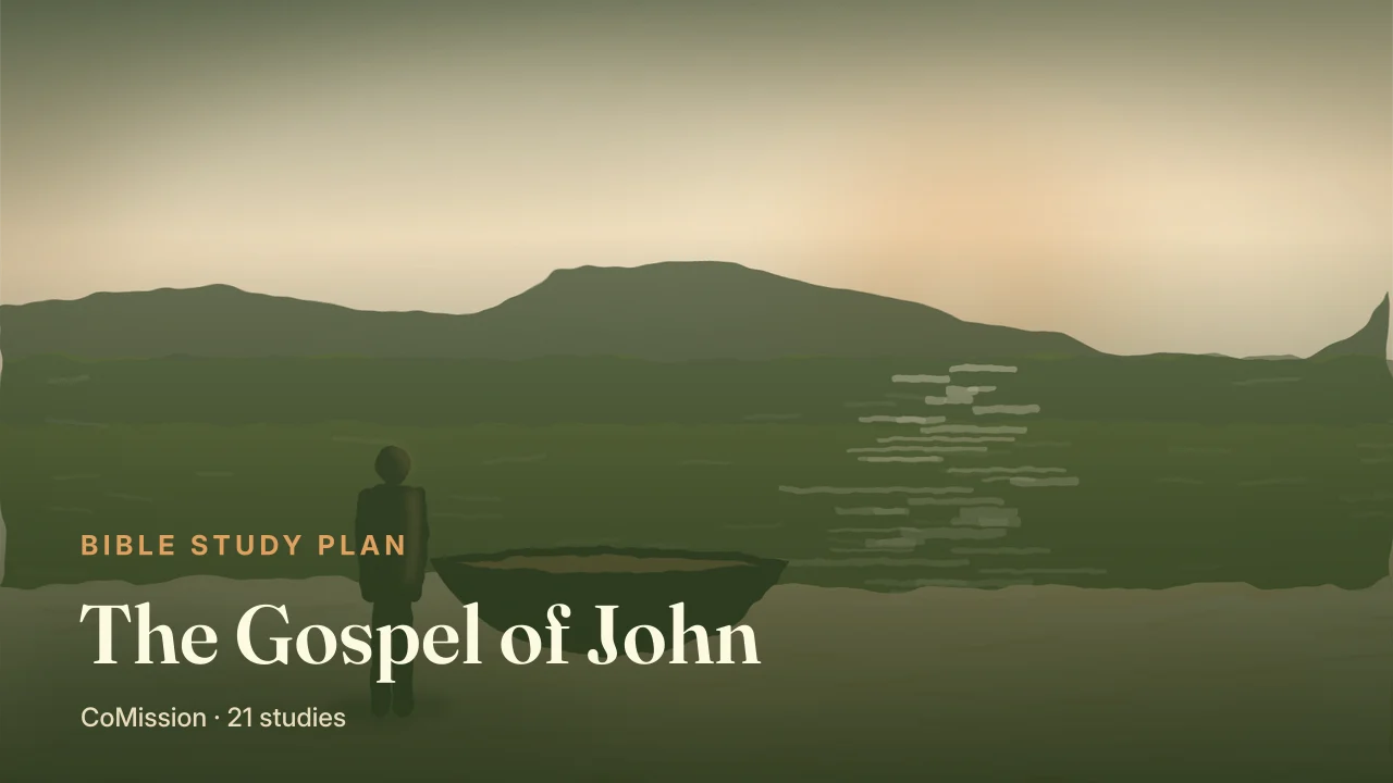 The Gospel of John — light breaking into darkness over water, a vine along the shore