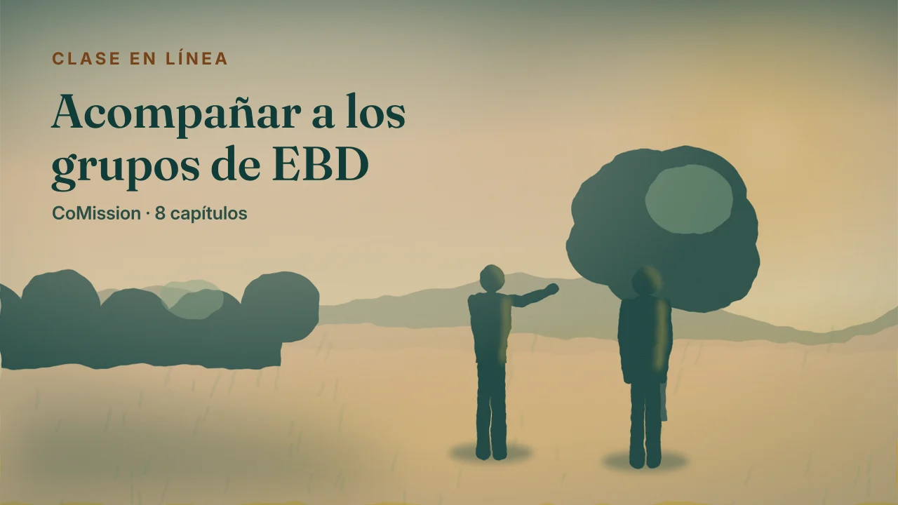 Portada: Acompañar a los grupos de EBD — dos personas conversando al amanecer, al mismo nivel.