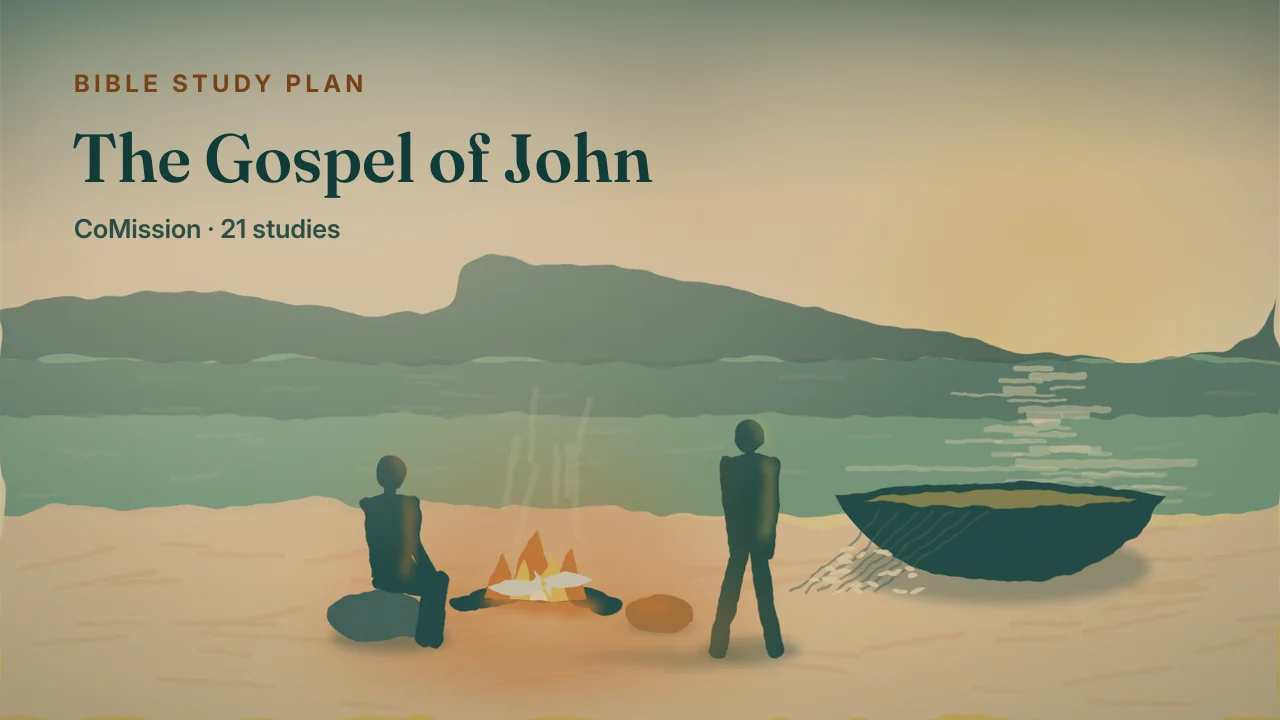 The Gospel of John — light breaking into darkness over water, a vine along the shore