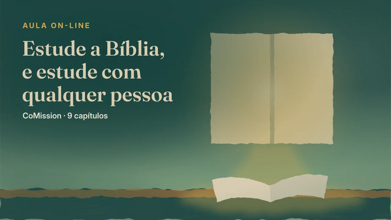 Capa: Estude a Bíblia, e estude com qualquer pessoa — uma Bíblia aberta perto da janela, com uma segunda cadeira já puxada para perto.