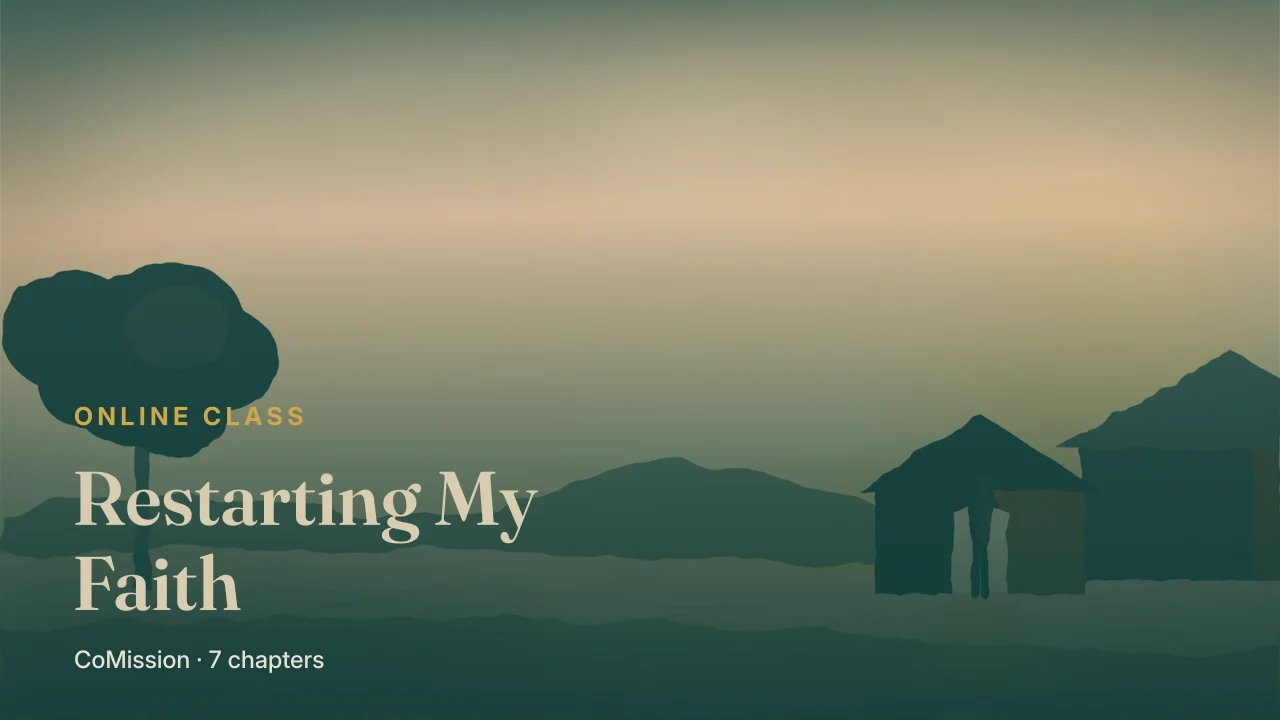 Cover: Restarting My Faith — first light over an open door, a father standing in it looking down the road.