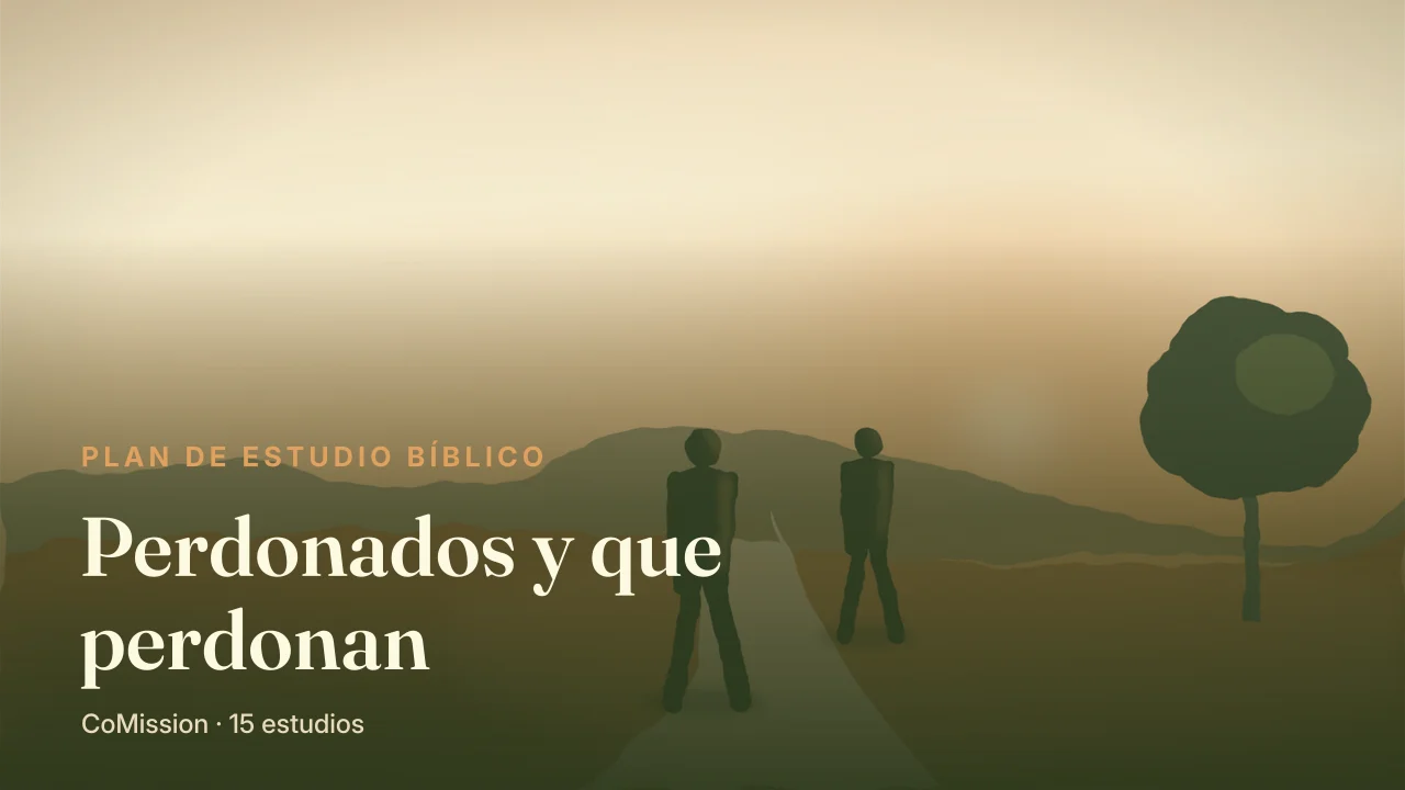 Perdonados y que perdonan — dos figuras encontrándose en un camino al atardecer, una de ellas todavía corriendo