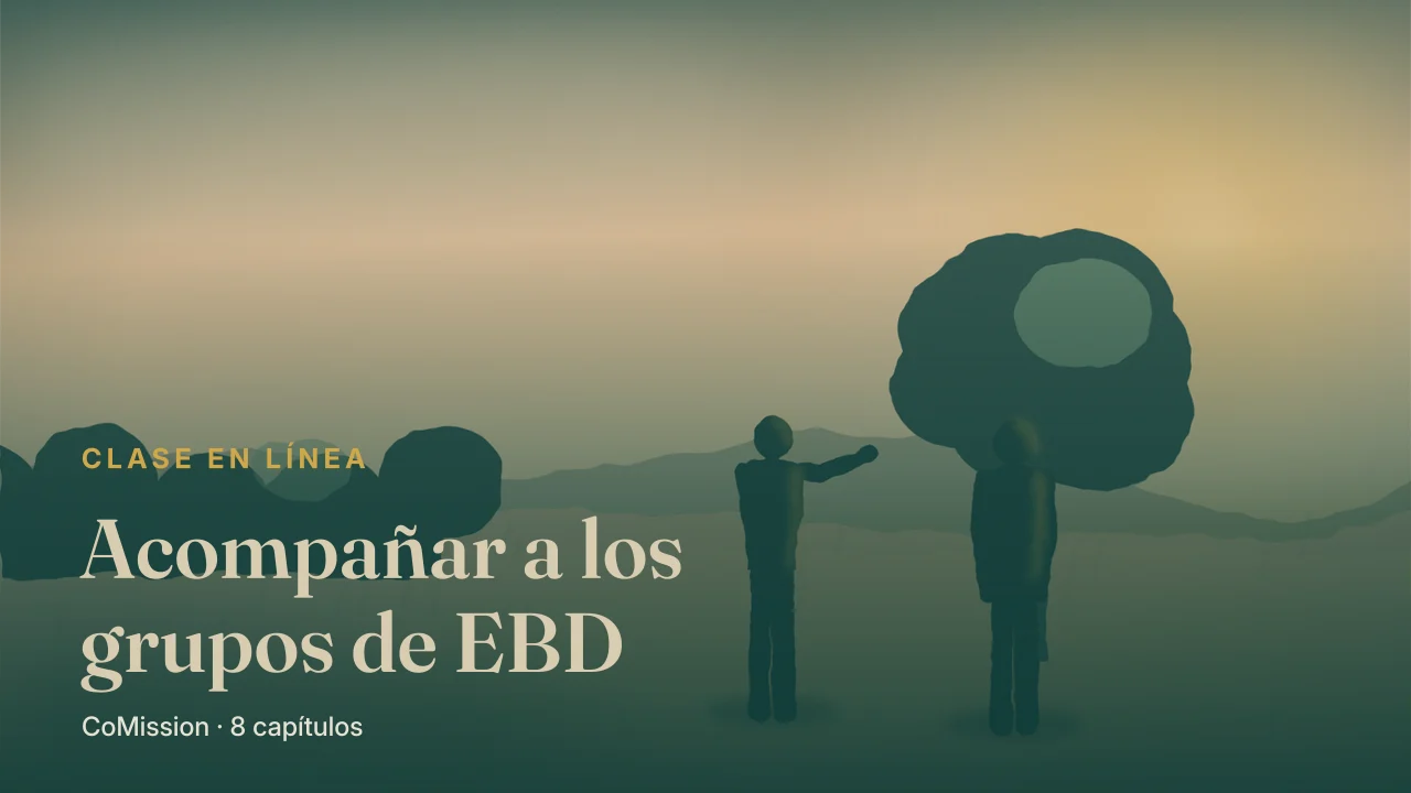 Portada: Acompañar a los grupos de EBD — dos personas conversando al amanecer, al mismo nivel.