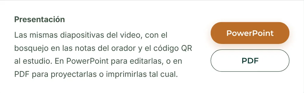 La presentación, con su botón PowerPoint.