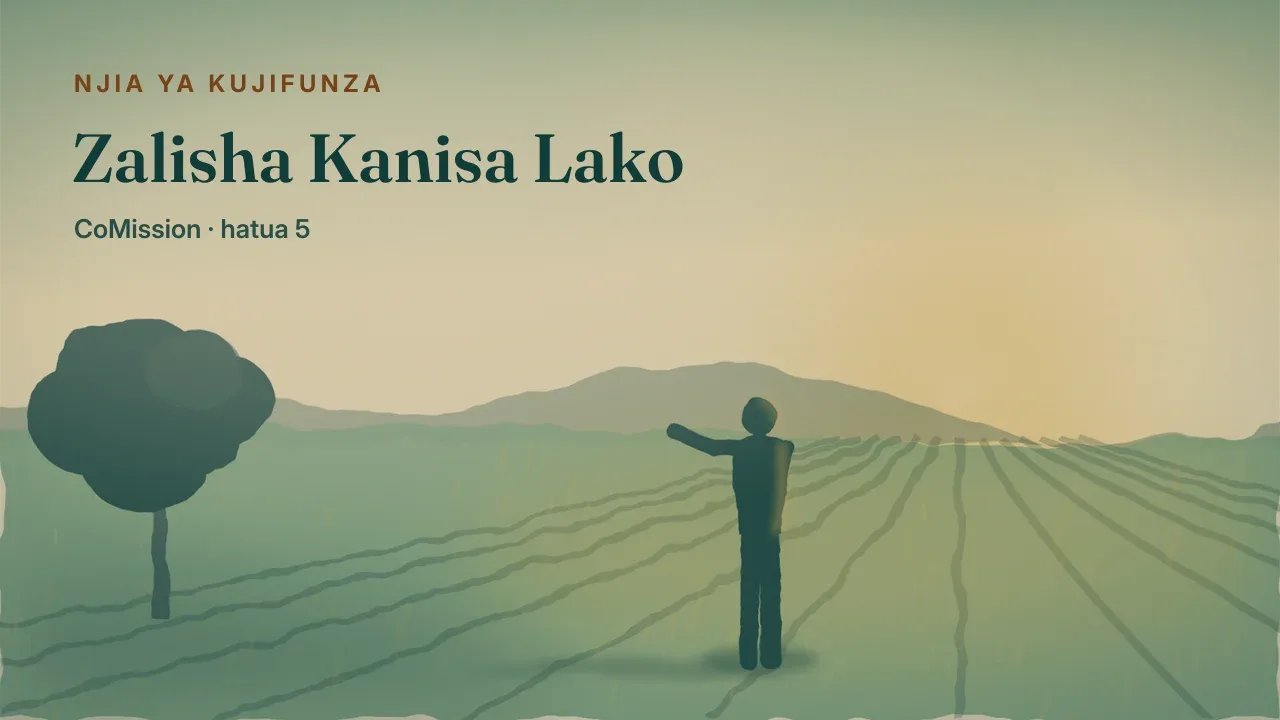 Zalisha Kanisa Lako — mistari ya mimea iliyopandwa ikienea hadi upeo wa macho mchana kweupe